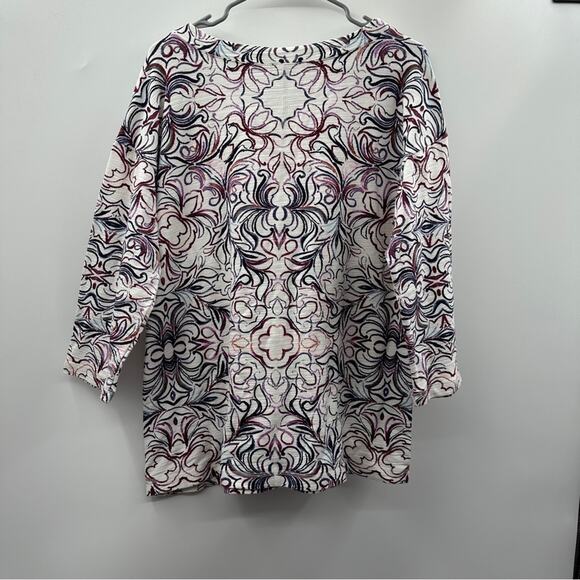 Talbots White & Purple Geometric Print 3/4 Sleeve Pullover Top Size L - Picture 4 of 8